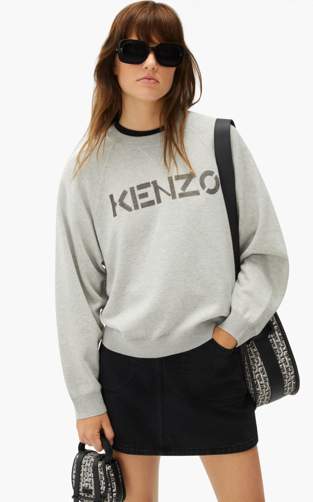 Pull Kenzo Femme Logo merino wool Grise SCFAX-5180